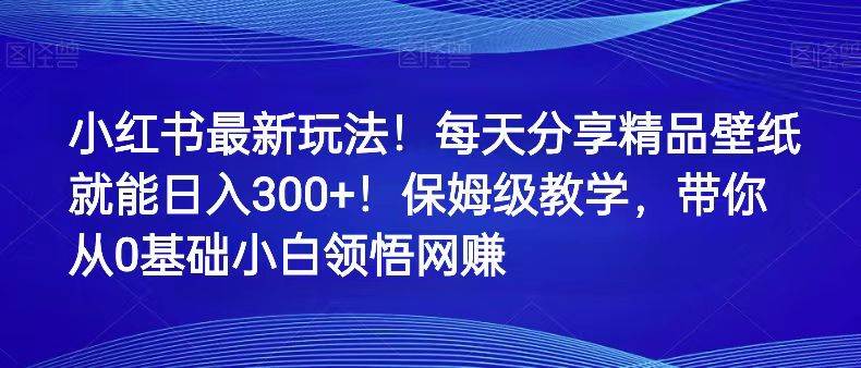 小红书最新玩法！每天分享精品壁纸就能日入300+！保姆级教学，带你从0领悟网赚-三石资源库