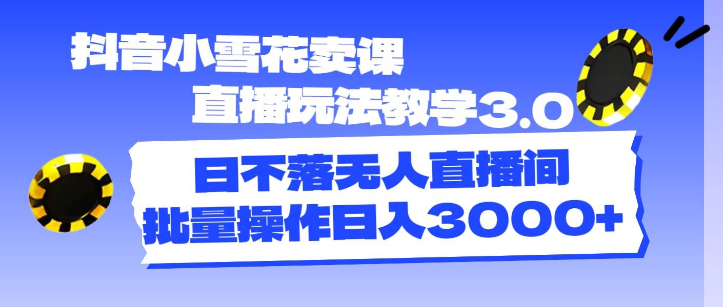 （11595期）抖音小雪花卖课直播玩法教学3.0，日不落无人直播间，批量操作日入3000+-三石资源库