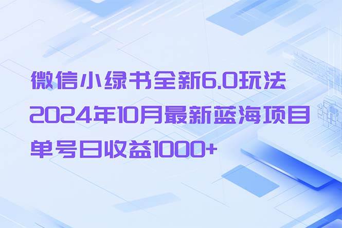 （13052期）微信小绿书全新6.0玩法，2024年10月最新蓝海项目，单号日收益1000+-三石资源库
