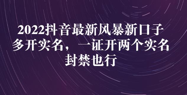 2022抖音最新风暴新口子：多开实名，一整开两个实名，封禁也行-三石淘金网