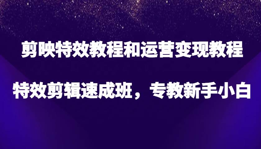 剪映特效教程和运营变现教程，特效剪辑速成班，专教新手小白-三石淘金网