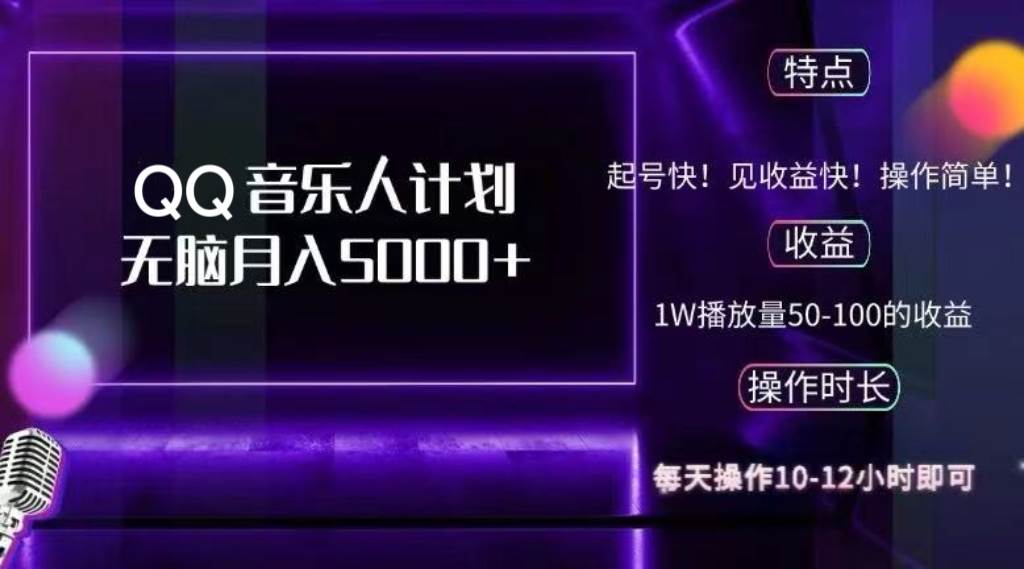 （12836期）2024 QQ音乐人计划，纯无脑操作，轻松月入5000+，可批量放大操作-三石淘金网