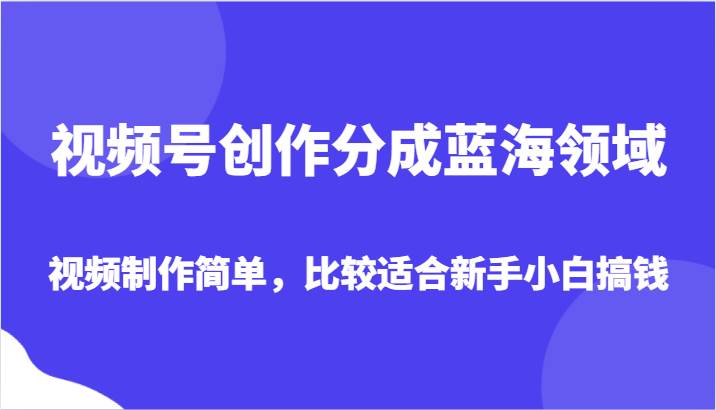 视频号创作分成蓝海领域，视频制作简单，比较适合新手小白搞钱-三石淘金网