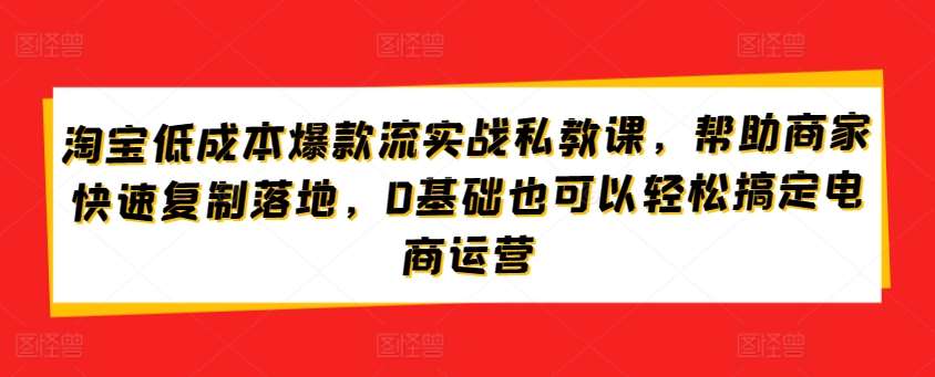 淘宝低成本爆款流实战私教课，帮助商家快速复制落地，0基础也可以轻松搞定电商运营-三石资源库