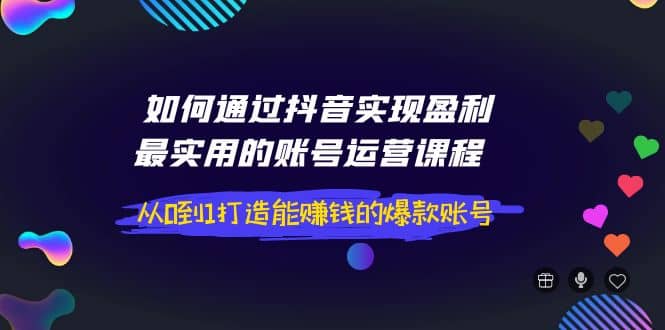 如何通过抖音实现盈利，最实用的账号运营课程 从0到1打造能赚钱的爆款账号-三石资源库