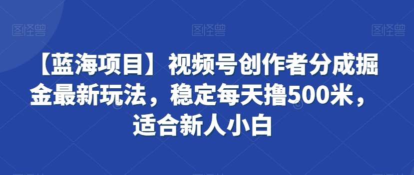 【蓝海项目】视频号创作者分成掘金最新玩法，稳定每天撸500米，适合新人小白【揭秘】-三石资源库