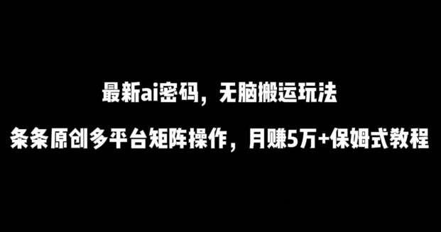 最新ai流量密码，傻瓜式搬运玩法，条条原创，多平台矩阵操作，月赚5万+保姆式教程【揭秘】-三石资源库