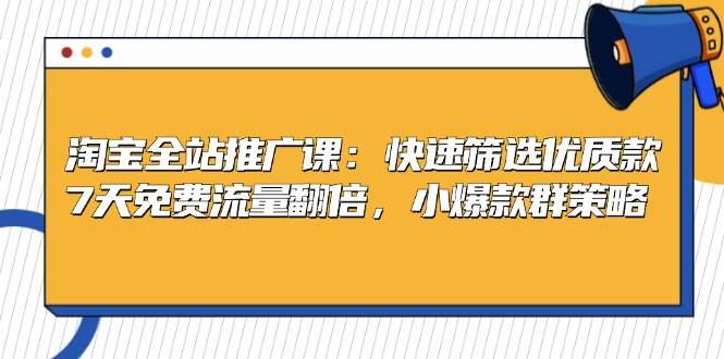 （13184期）淘宝全站推广课：快速筛选优质款，7天免费流量翻倍，小爆款群策略-三石资源库