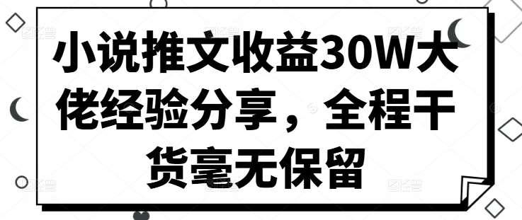 小说推文收益30W大佬经验分享，全程干货毫无保留-三石资源库