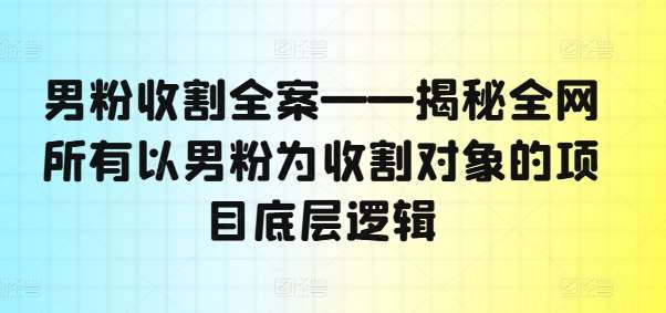 男粉收割全案——揭秘全网所有以男粉为收割对象的项目底层逻辑-三石淘金网