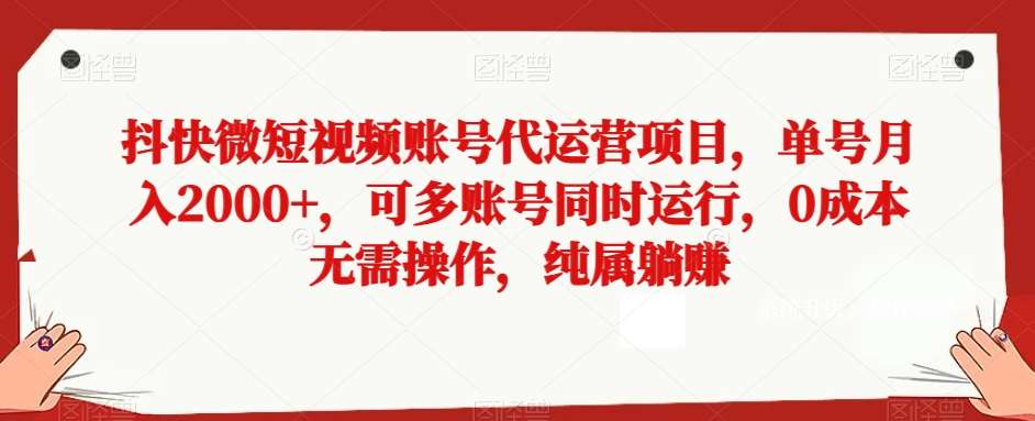 抖快微短视频账号代运营项目，单号月入2000+，可多账号同时运行，0成本无需操作，纯属躺赚【揭秘】-三石资源库