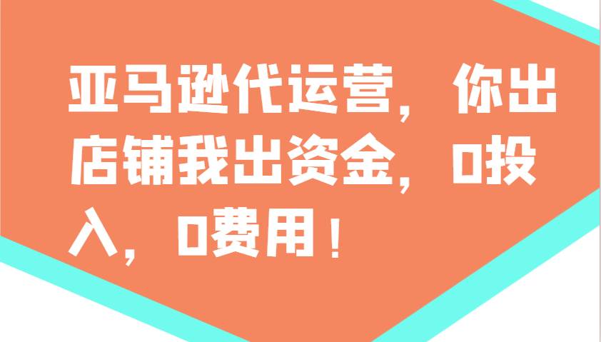 亚马逊代运营，你出店铺我出资金，0投入，0费用，无责任每天300分红，赢亏我承担-三石资源库