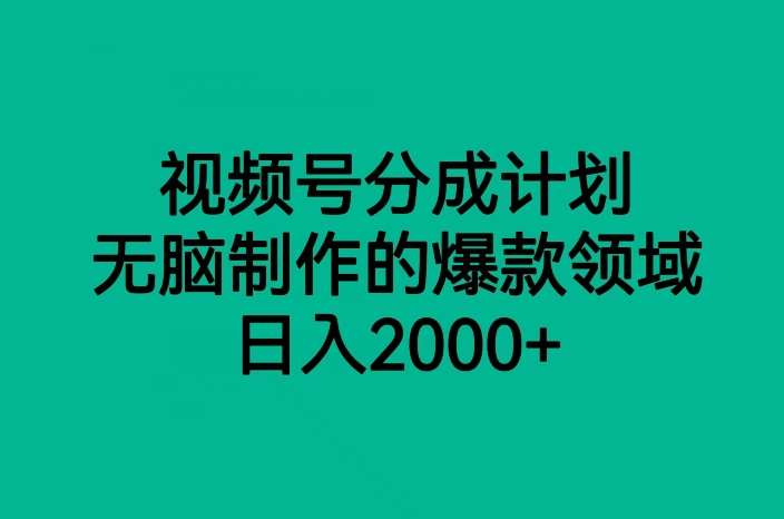 视频号分成计划，无脑制作的爆款领域，日入2000+-三石资源库