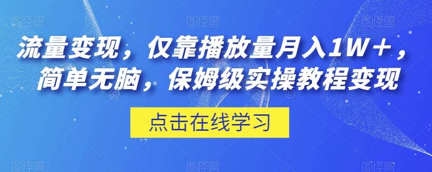 流量变现，仅靠播放量月入1W＋，简单无脑，保姆级实操教程【揭秘】-三石资源库