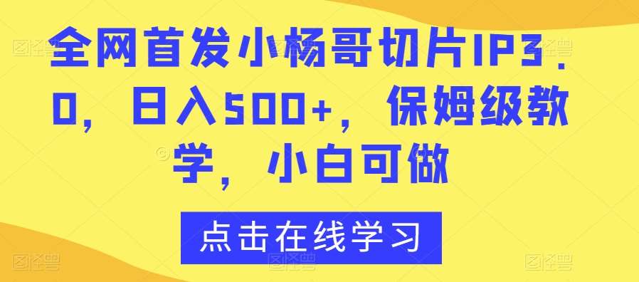 全网首发小杨哥切片IP3.0，日入500+，保姆级教学，小白可做【揭秘】-三石资源库