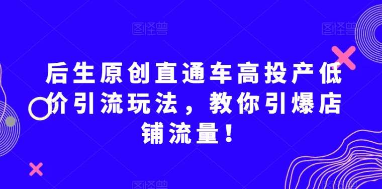 后生原创直通车高投产低价引流玩法，教你引爆店铺流量！-三石资源库