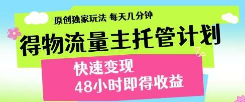 得物流量主托管计划，原创独家玩法，每天几分钟，快速变现，48小时即得收益【揭秘】-三石淘金网