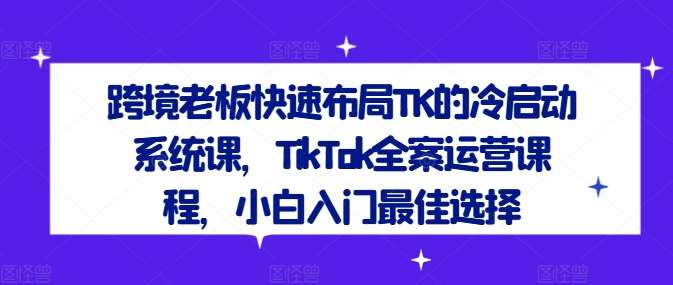 跨境老板快速布局TK的冷启动系统课，TikTok全案运营课程，小白入门最佳选择-三石资源库
