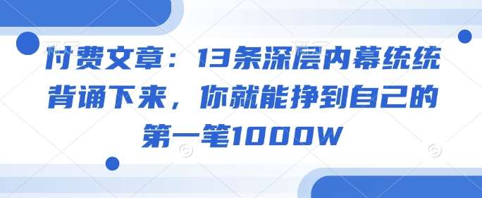 付费文章：13条深层内幕统统背诵下来，你就能挣到自己的第一笔1000W-三石资源库