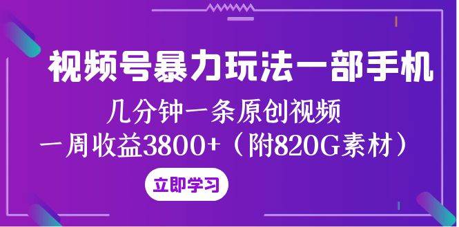 （8017期）视频号暴力玩法一部手机 几分钟一条原创视频 一周收益3800+（附820G素材）-三石资源库