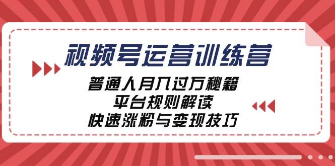 视频号运营训练营：普通人月入过万秘籍，平台规则解读，快速涨粉与变现-三石淘金网