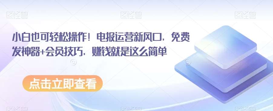 小白也可轻松操作！电报运营新风口，免费发神器+会员技巧，赚钱就是这么简单-三石淘金网
