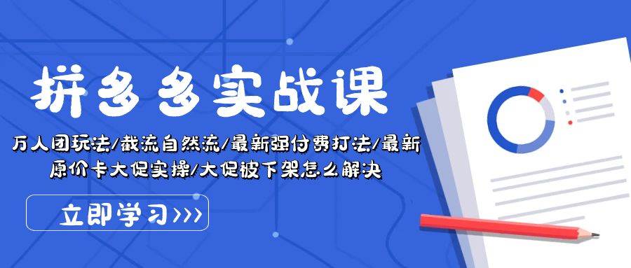 （10865期）拼多多·实战课：万人团玩法/截流自然流/最新强付费打法/最新原价卡大促..-三石资源库