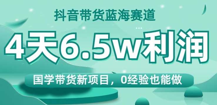 抖音带货蓝海赛道，国学带货新项目，0经验也能做，4天6.5w利润【揭秘】-三石资源库