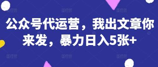 公众号代运营，我出文章你来发，暴力日入5张+【揭秘】-三石资源库