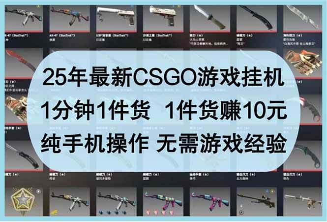 （14439期）25年最新CSGO游戏挂机，1分钟1件货，1件货赚10元 纯手机操作 无需游戏经验-三石资源库