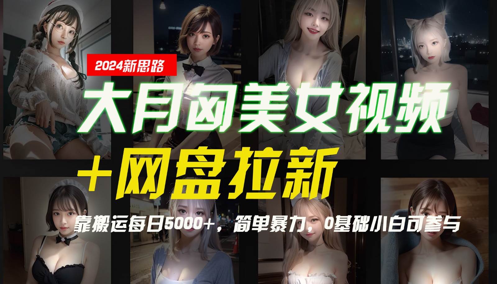 【新思路】大月匈美女视频+网盘拉新，靠搬运每日5000+，简单暴力，0基础小白可参与-三石资源库