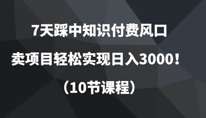 7天踩中知识付费风口，卖项目轻松实现日入3000！（10节课程）-三石资源库