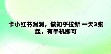 卡小红书漏洞，做知乎拉新 一天3张起，有手机即可-三石资源库