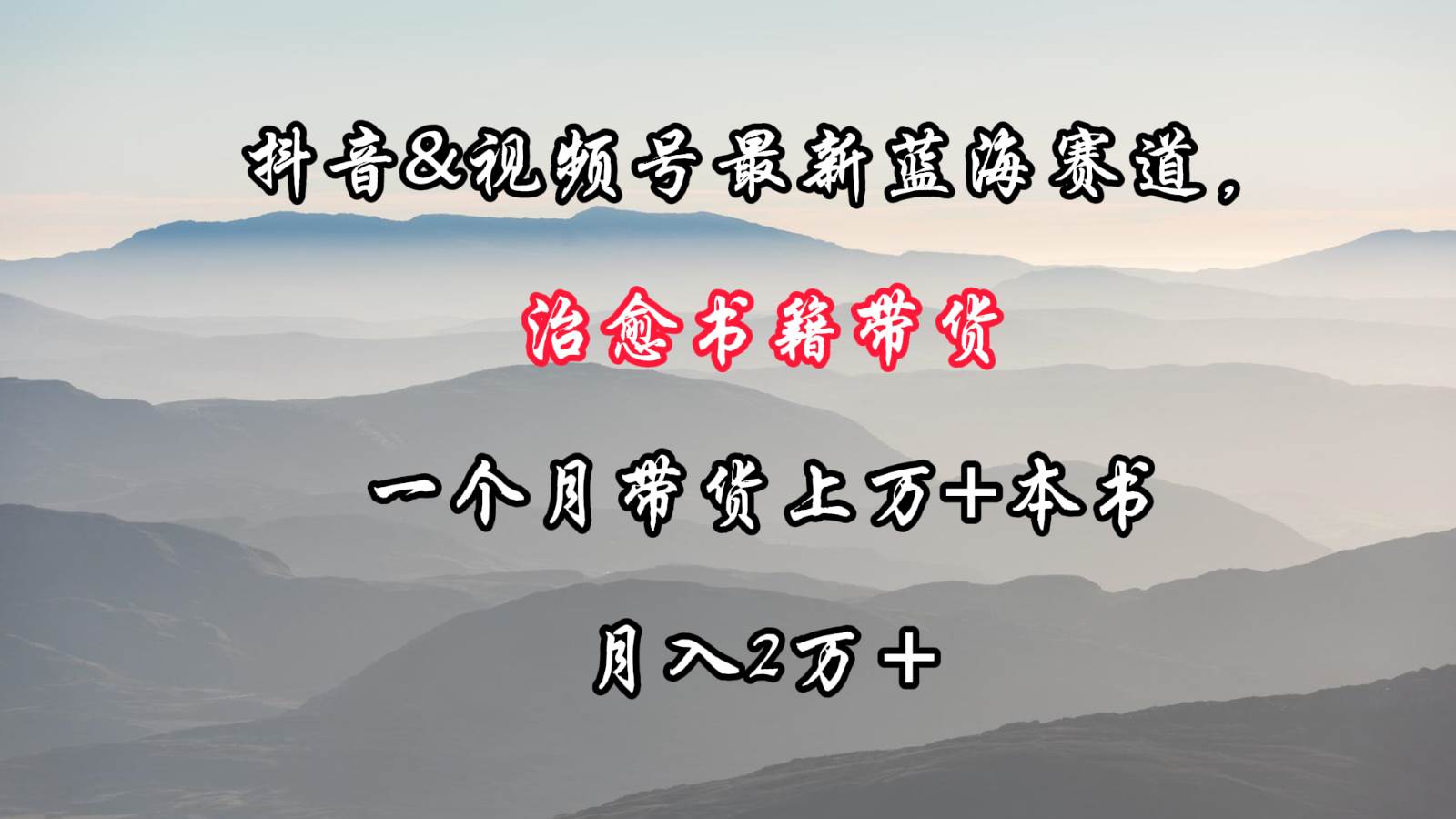 抖音&视频号最新蓝海赛道，治愈书籍带货，一个月带货上万+本书，月入2万＋-三石淘金网