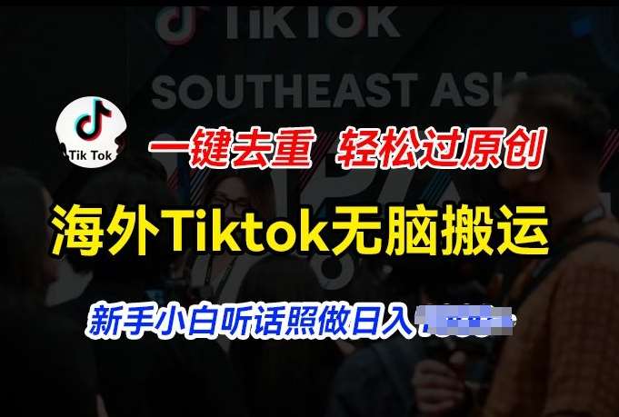 海外Tiktok短视频无脑搬运，一键去重轻松过原创，新手小白听话照做日入几张【揭秘】-三石资源库