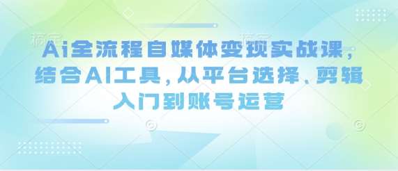 Ai全流程自媒体变现实战课，结合AI工具，从平台选择、剪辑入门到账号运营-三石淘金网