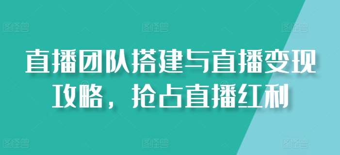 直播团队搭建与直播变现攻略，抢占直播红利-三石淘金网
