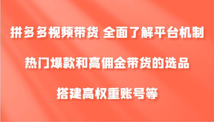 拼多多视频带货 全面了解平台机制、热门爆款和高佣金带货的选品，搭建高权重账号等-三石资源库