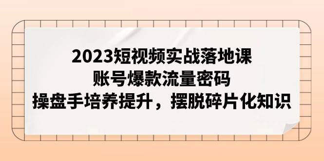 2023短视频实战落地课，账号爆款流量密码，操盘手培养提升，摆脱碎片化知识-三石淘金网