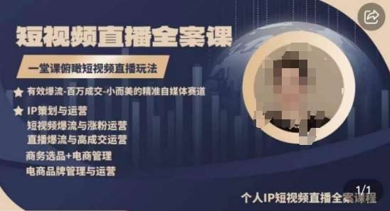 高品质IP短视频直播全案课程，一堂课俯瞰短视频直播玩法-三石资源库