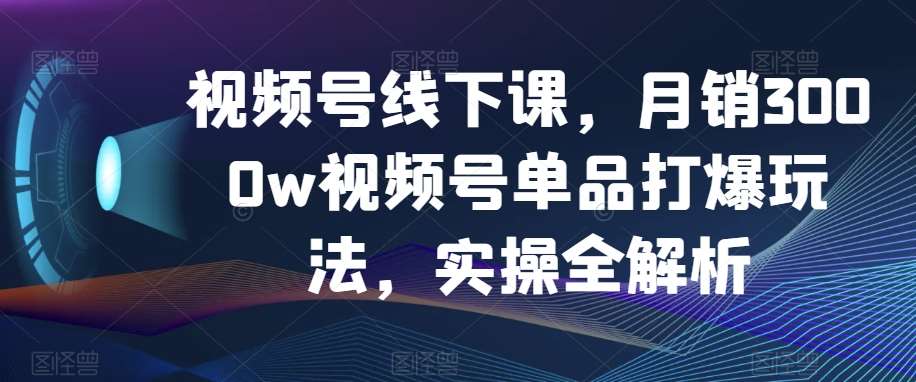 视频号线下课，月销3000w视频号单品打爆玩法，实操全解析-三石资源库