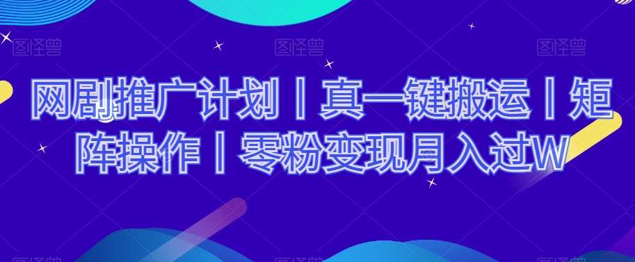 网剧推广计划丨真一键搬运丨矩阵操作丨零粉变现月入过W-三石淘金网