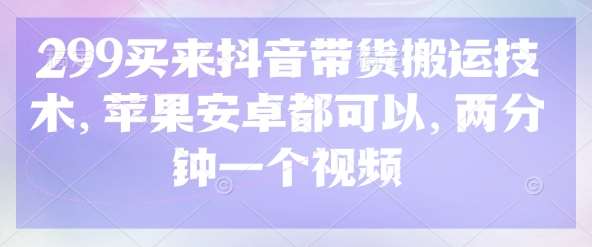299买来抖音带货搬运技术，苹果安卓都可以，两分钟一个视频-三石资源库