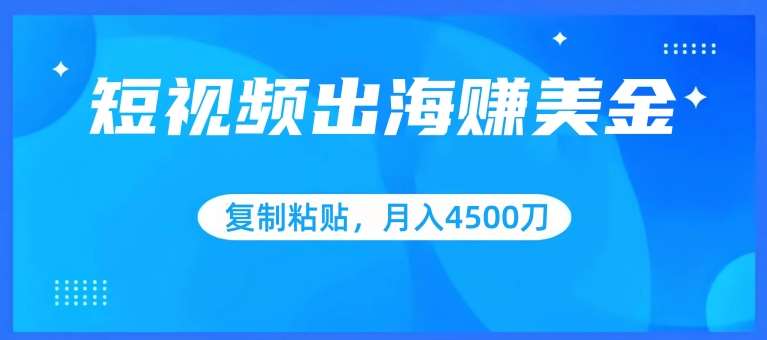 短视频出海赚美金，复制粘贴批量操作，小白轻松掌握，月入4500美刀【揭秘】-三石资源库