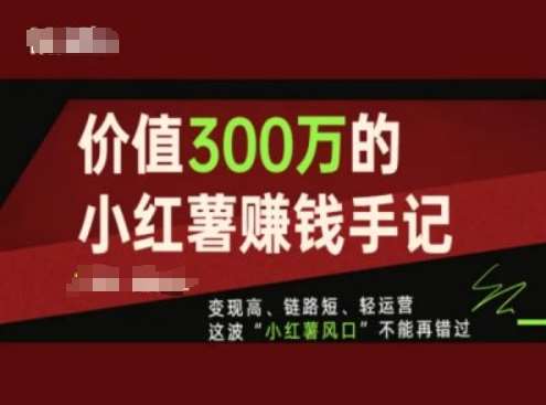价值300万的小红书赚钱手记，变现高、链路短、轻运营，这波“小红薯风口”不能再错过-三石资源库