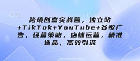 跨境创富实战营，独立站+TikTok+YouTube+谷歌广告，经营策略，店铺运营，精准选品，高效引流-三石资源库