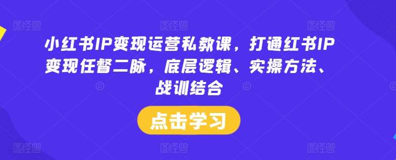 小红书IP变现运营私教课，打通红书IP变现任督二脉，底层逻辑、实操方法、战训结合-三石资源库