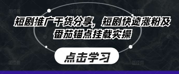 短剧推广干货分享，短剧快速涨粉及番茄锚点挂载实操-三石资源库