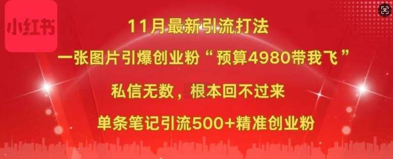 小红书11月最新图片打粉，一张图片引爆创业粉，“预算4980带我飞”，单条引流500+精准创业粉-三石资源库
