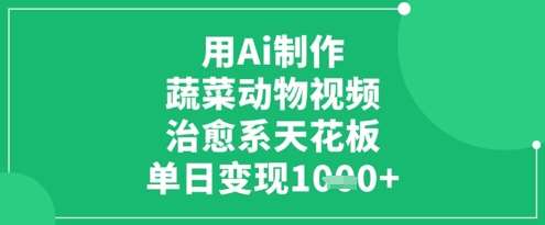 用Ai制作蔬菜动物视频，治愈系天花板，单日变现1k-三石淘金网